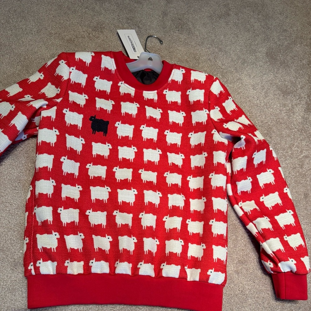 Chic Red Sheep Pattern Crewneck Sweater
